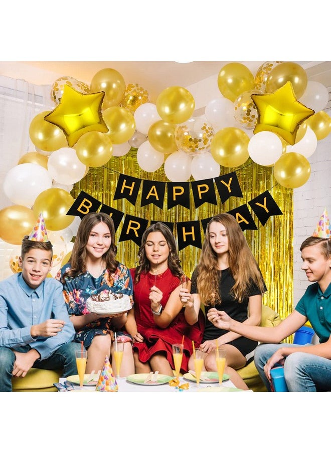 Birthday Decoration Items - 63 Pcs, Happy Birthday Decoration For Kids, Adults | Birthday Decoration Items For Boy Girl | Wife Husband Birthday Decoration | Balloons Confetti Golden White