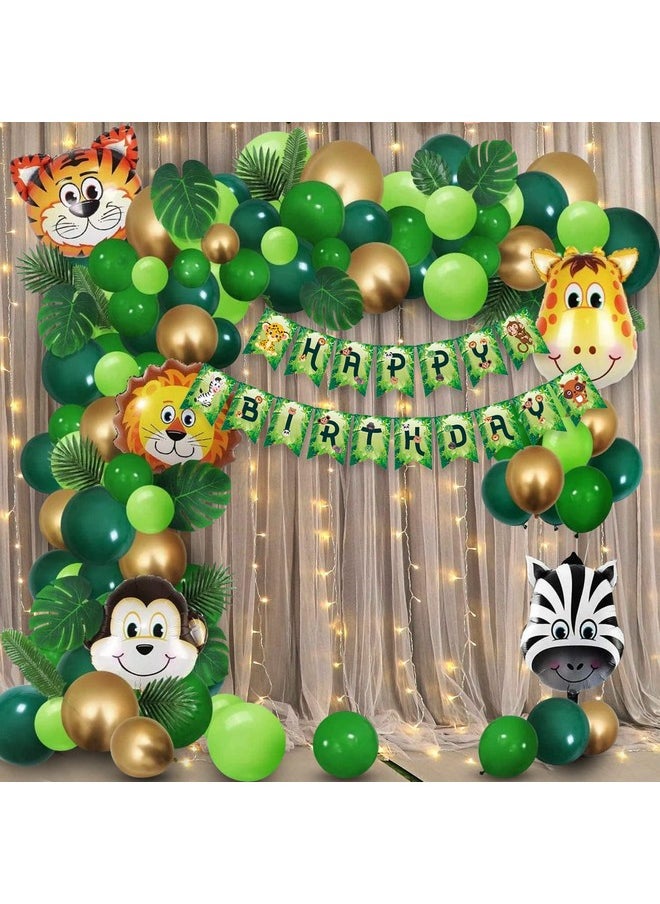 Jungle Theme Birthday Decoration Items - Huge 56Pcs Birthday Decoration Items For Boy | Jungle Safari Theme Birthday Decoration | Animal Balloons For Birthday | Jungle Theme Decoration