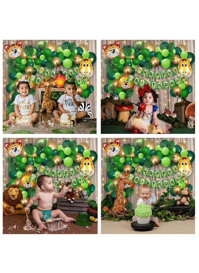 Jungle Theme Birthday Decoration Items - Huge 56Pcs Birthday Decoration Items For Boy | Jungle Safari Theme Birthday Decoration | Animal Balloons For Birthday | Jungle Theme Decoration