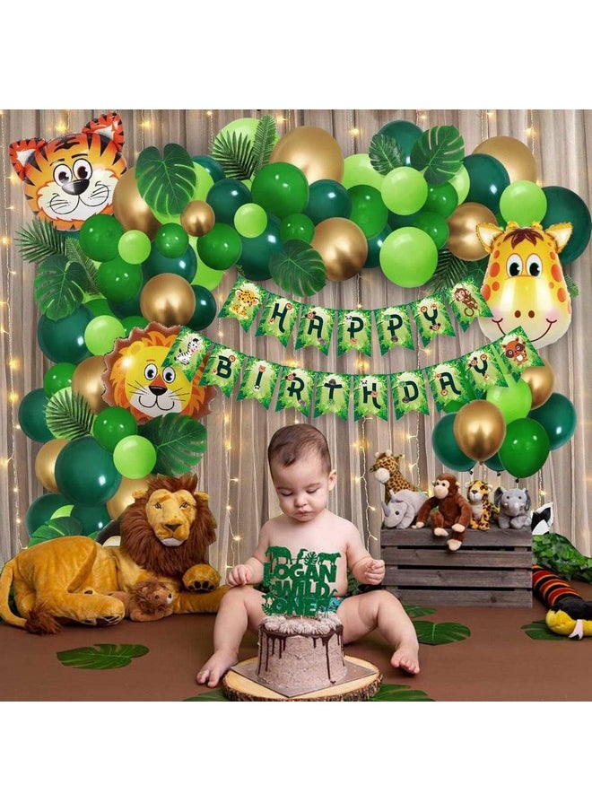 Jungle Theme Birthday Decoration Items - Huge 56Pcs Birthday Decoration Items For Boy | Jungle Safari Theme Birthday Decoration | Animal Balloons For Birthday | Jungle Theme Decoration