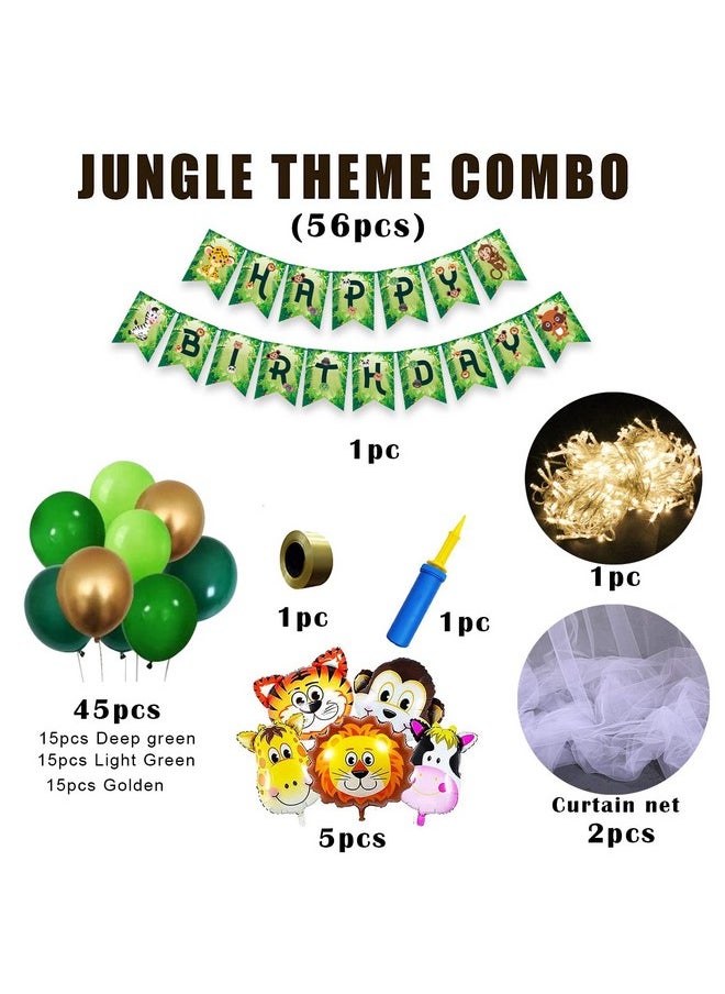 Jungle Theme Birthday Decoration Items - Huge 56Pcs Birthday Decoration Items For Boy | Jungle Safari Theme Birthday Decoration | Animal Balloons For Birthday | Jungle Theme Decoration