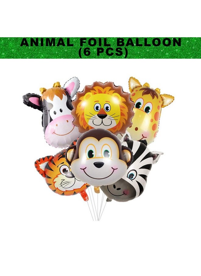 Jungle Theme Foil Balloons - Set Of 6Pcs | Animal Theme Birthday Party Decorations | Birthday Decoration Items For Girls And Boys | Animal Foil Balloons | Balloon Decoration For Birthday