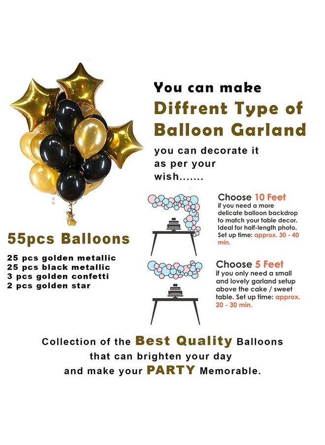 Birthday Decoration Kit - 61 Pcs Black And Gold Birthday Decoration Balloons With Balloon Pump | Happy Birthday | Black Gold Birthday Decorations | Black Birthday Decoration Items - Foil