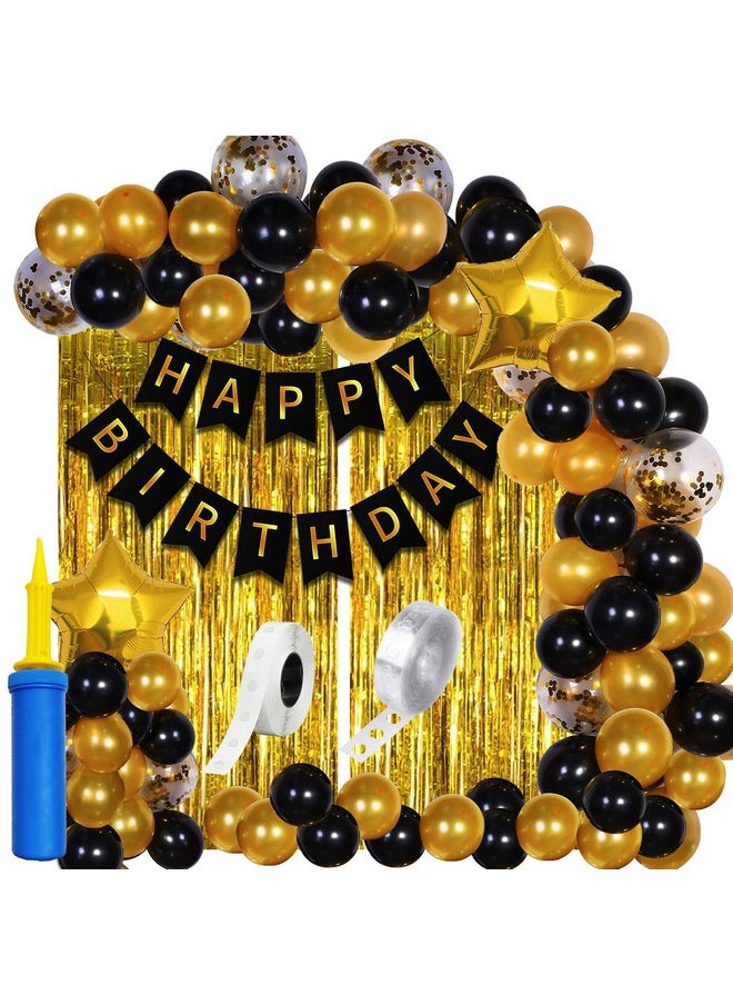 Birthday Decoration Kit - 61 Pcs Black And Gold Birthday Decoration Balloons With Balloon Pump | Happy Birthday | Black Gold Birthday Decorations | Black Birthday Decoration Items - Foil