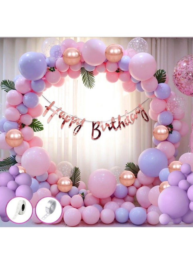 Birthday Decoration Items For Girls - 60 Pcs Balloons For Birthday Decorations | Birthday Decorations For Kids | Purple Birthday Decorations Kit | Bday Balloons Rose Gold, Purple, Pink