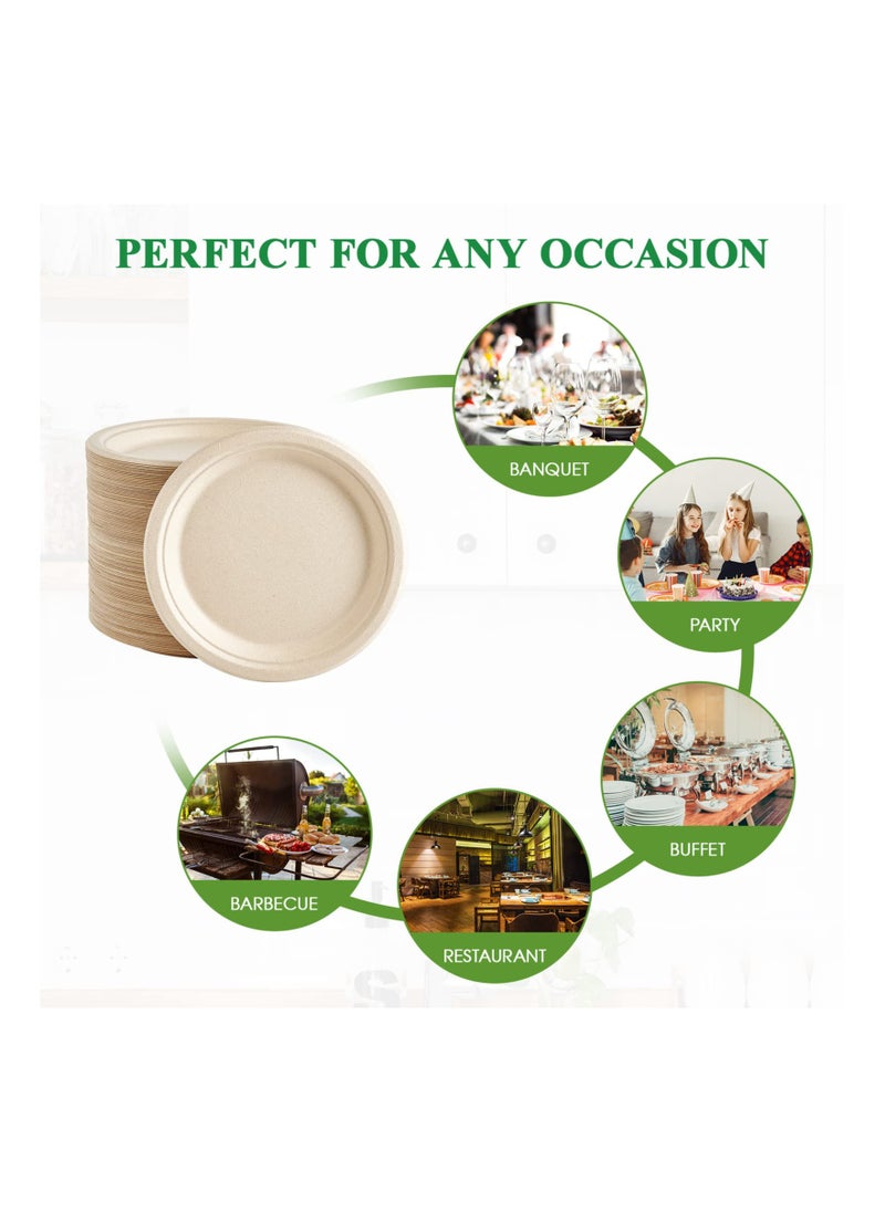 200 Pack Paper Plates 7 inch 100% Compostable Plates {PFAS-Free} - {BPI Certified} Heavy-Duty Disposable Paper Plates Natural Bagasse Natural Biodegradable Eco-Friendly Sugarcane Plates