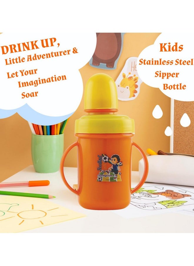 Hippo Big 350 Ml Stainless Steel Plastic Spout Sipper Cup For Kids Age 3-36 Months (Orange)