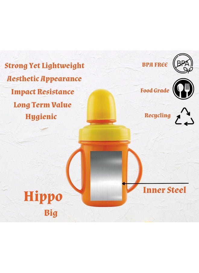 Hippo Big 350 Ml Stainless Steel Plastic Spout Sipper Cup For Kids Age 3-36 Months (Orange)