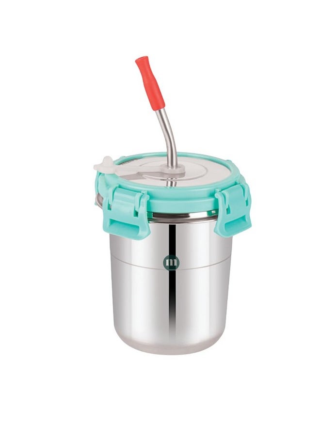 Kids Stainless Steel Tumbler - 300Ml Drink Cup With Straw, Easy-Secure Lid, Cleaning Brush, And Silicone Sleeve (Sea Green) - Great For Juices, Water, And More!