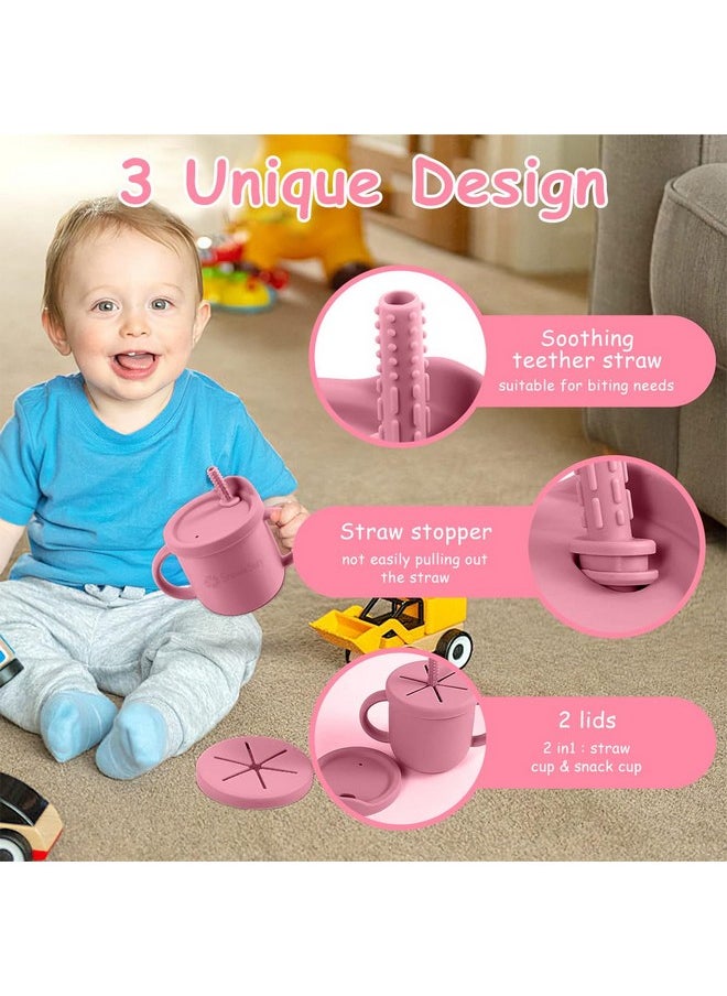 ® Silicone Sippy Cup With Straw Baby Cup Silicone Training Cup With 2 In 1 Lid, Teether Straw & Draining Lid, Bpa-Free Spill Proof Non-Slip Baby Straw Cups 6-12 Months Toddlers (Pink)