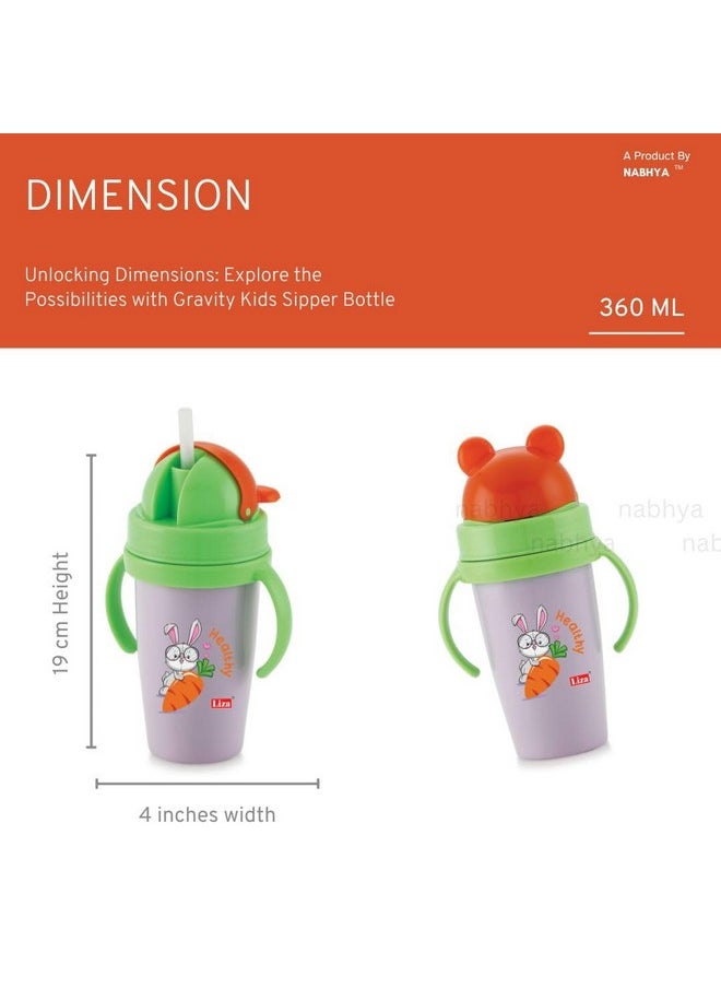 Hot & Cold Insulated Stainless Steel 360Ml Bpa-Free Cute Animal Design Baby Sipper Kids Water Bottle With Straw And Side Handle For Kids (Purple & Blue - 2Pc)