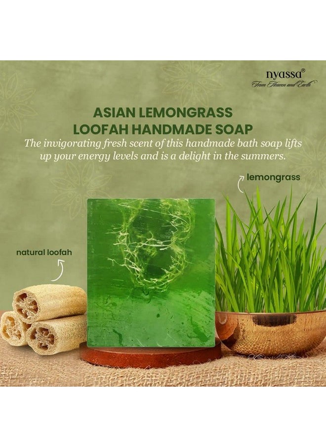 Asian Lemongrass Handmade Loofah Soap 150 Gm With Fresh Zesty Fragrance. Contains Natural Loofah For Exfoliation. No Paraben, Cruelty Free