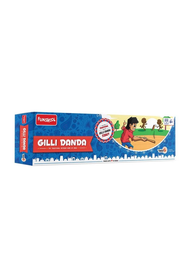 , Gilli Dhanda, The Traditional Outdoor Game Of India, Wooden Gilli And Dhanda Included, Toys For Kids And Adults, 2 Teams, Ages 8 And Above, Multicolour