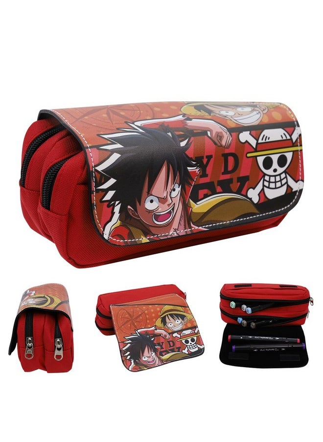 Polyester One Piece Pencil Case, Anime Pencil Pouch, Cartoon Prints Pen Pouch, Large Capacity Pu Pencil Bag Stationery Organizer, Students Gift, Multicolor