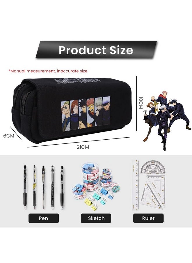 Jujutsu Kaisen Polyester Pencil Case, Anime Pencil Pouch, Cartoon Prints Pen Pouch, Large Capacity Pu Pencil Bag Stationery Organizer, Students Gift Children'S Day Gift School Gift (Black)