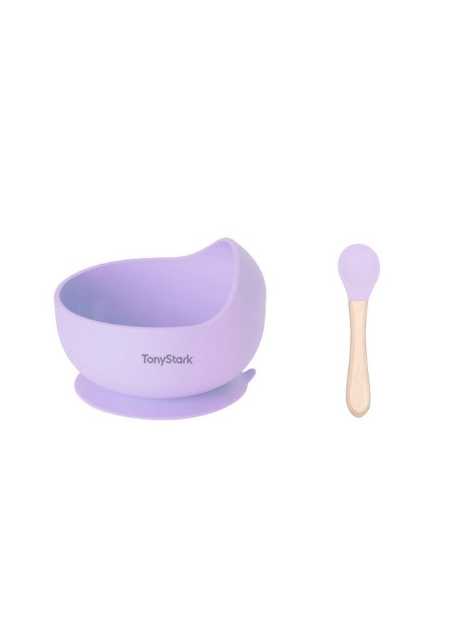 Silicone Unbreakable Baby Bowl & Handle Spoon - Suction Design, Non-Slip, Bpa Free, Dishwasher & Microwave Safe (Lavender, 1 Piece)