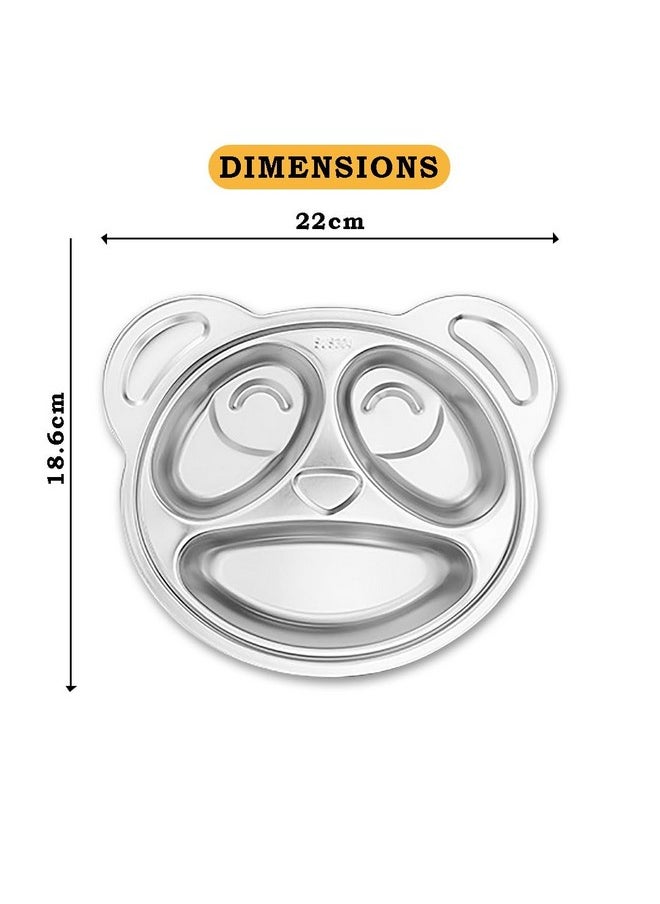 Stainless Steel Divided Meal Plate Tray-3 For Kids, Babies, Toddlers, Baby Feeding Kids Dinner Set With Compartments, Inspiring, Playful Design (Panda)