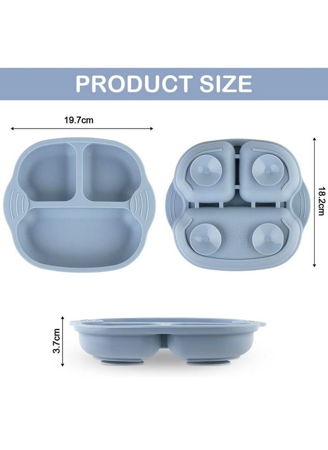 Baby Suction Plates For Baby Feeding With 4 Strong Suction Cups, Silicone Toddler Plates With Spoon & Fork For Kids To Feed Themselves, Dish Washer & Micro-Wave Oven Safe, Solid