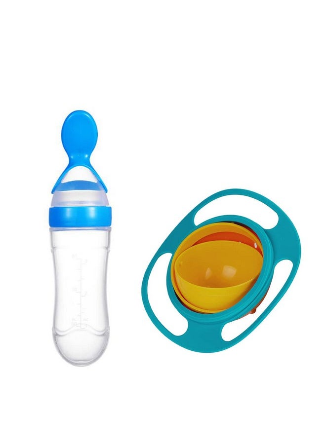 ® Baby Feeding 360 Degree Rotation Spill Proof Food Gyro Bowl/Squeezy Spoon, Assorted - Combo