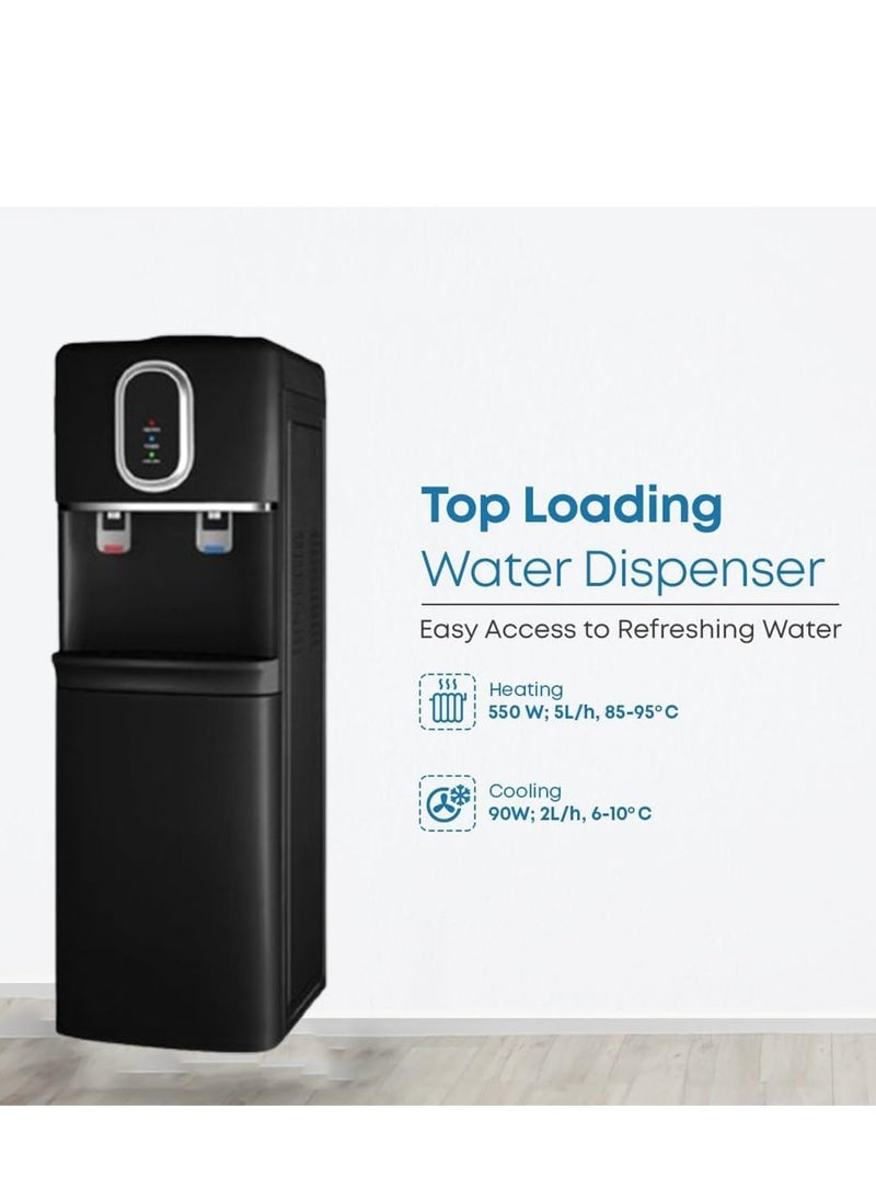 Water Dispenser, Top Loading Water Dispenser With Hot and Cold Water and Compressor Cooling, Cabinet with Refrigerator, Floor Standing, Suitable for Home, Office etc