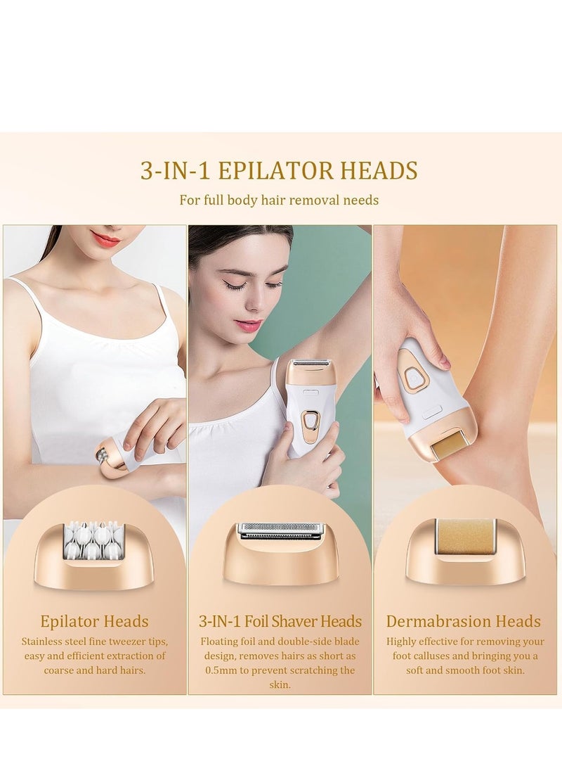 Epilator, Smooth Glide Epilator for Women Facial Hair, 3 in 1 Epilators Hair Removal for Leg/Arm, 2 Speed Adjustable USB Rechargeable Cordless Epilator for Face