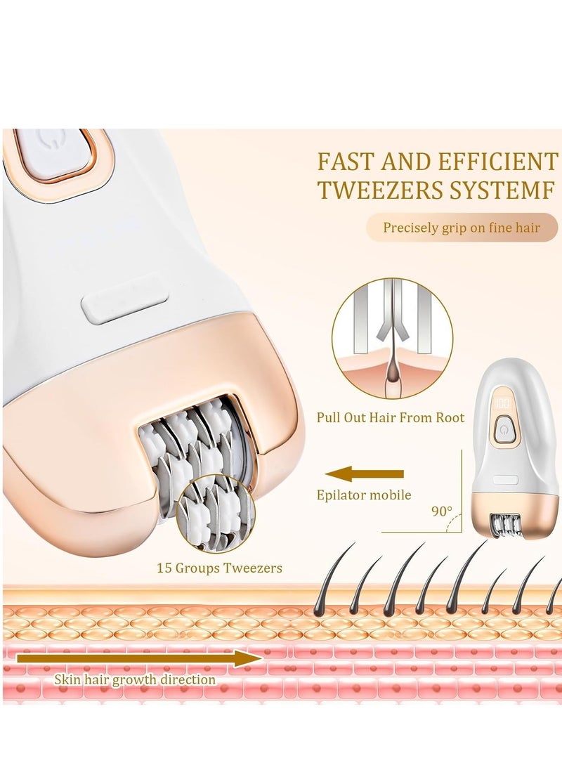 Epilator, Smooth Glide Epilator for Women Facial Hair, 3 in 1 Epilators Hair Removal for Leg/Arm, 2 Speed Adjustable USB Rechargeable Cordless Epilator for Face