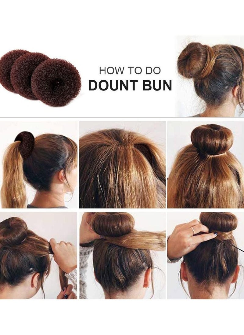 Hair Bun Maker 7pc - Ring Style Donut Hair Bun Maker with 5 Hair Ties, 20 Hair Pins Brown