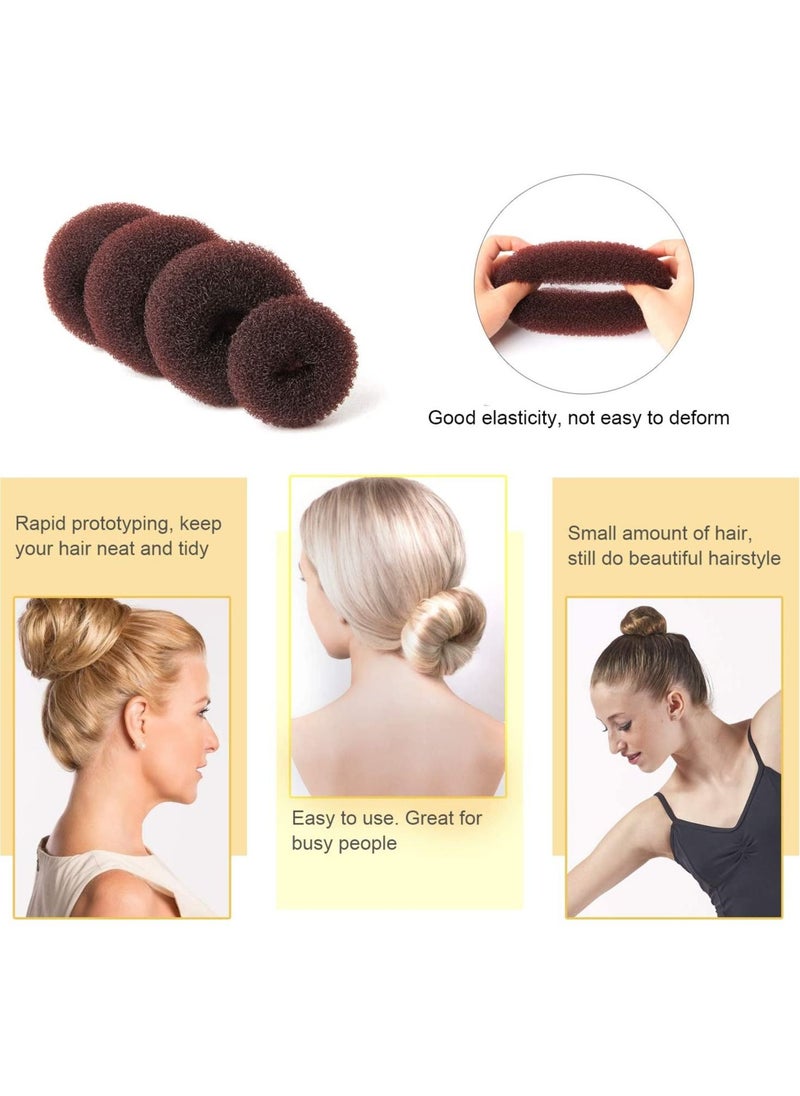 Hair Bun Maker 7pc - Ring Style Donut Hair Bun Maker with 5 Hair Ties, 20 Hair Pins Brown