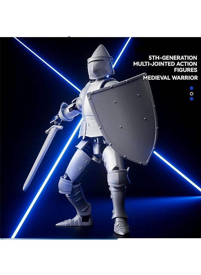 Dummy 13 Robot Action Figure in Armor, Magnetic Lucky 13 T13 Multi-Jointed Figure, T13 Action Figure, T13 Fifth Generation Medieval Knight with Sword And Shields (White)