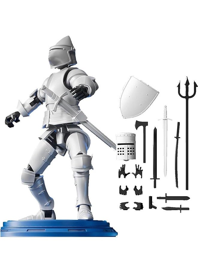 Dummy 13 Robot Action Figure in Armor, Magnetic Lucky 13 T13 Multi-Jointed Figure, T13 Action Figure, T13 Fifth Generation Medieval Knight with Sword And Shields (White)