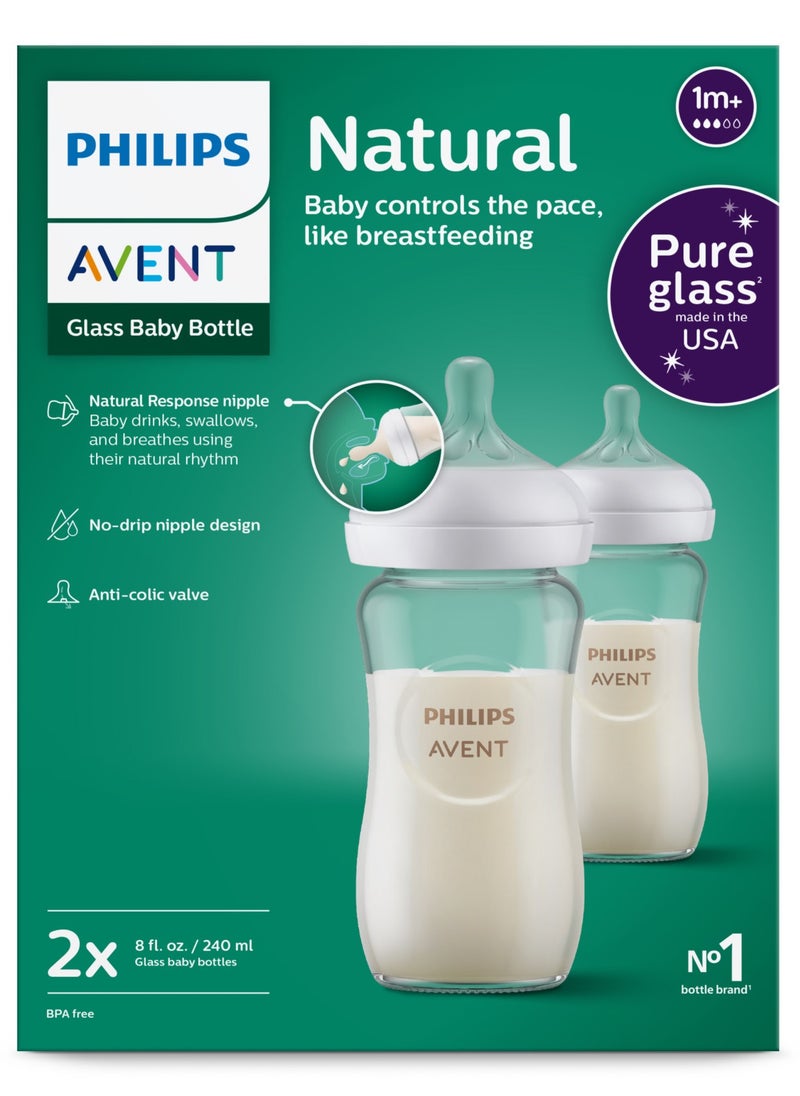 Philips Avent Glass Natural Baby Bottle with Natural Response, 240ml, 2pk