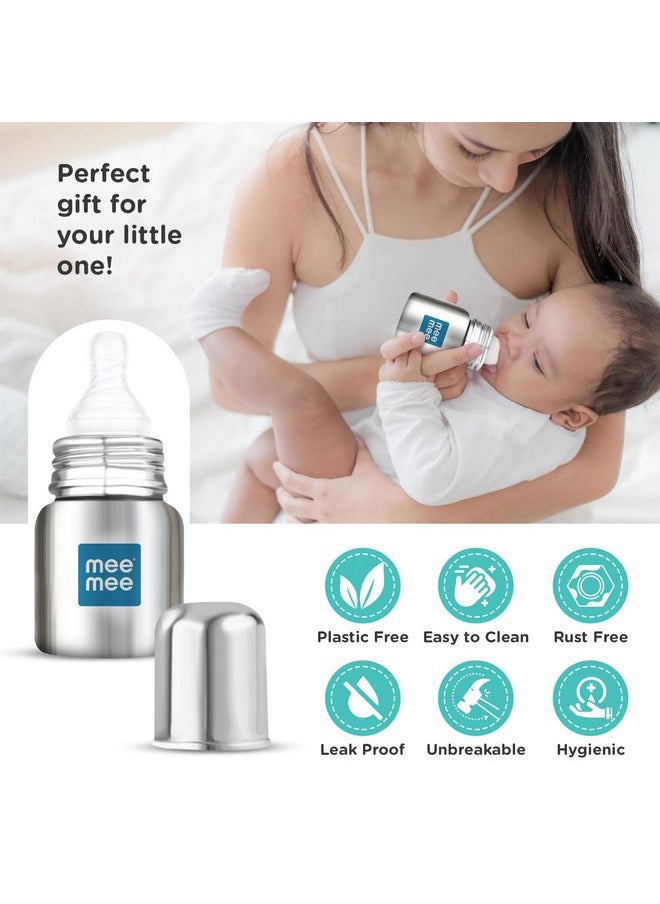 Baby Steel Feeding Bottle 120Ml | Baby Milk Bottle With Advanced Anti Colic Valve, Bpa Free, Soft Silicone Teat, Wide Neck For Babies/Infants/Newborns Of 0-2 Years