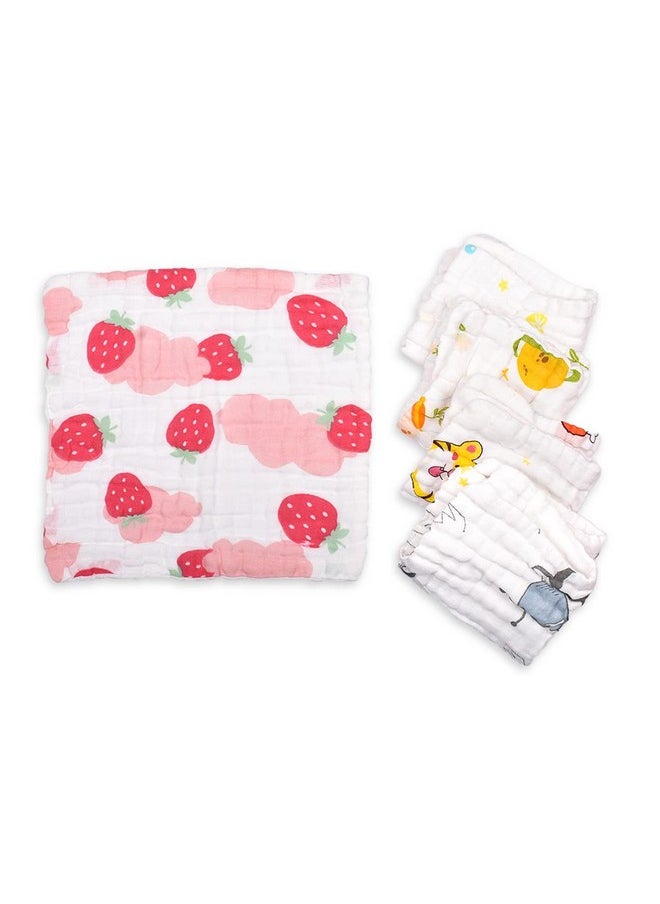 Super Soft Organic Cotton Baby Muslin Wash Cloth/Napkin 6 Layer | Hankies For Baby | 25X25 Cm | (Pack Of 5)