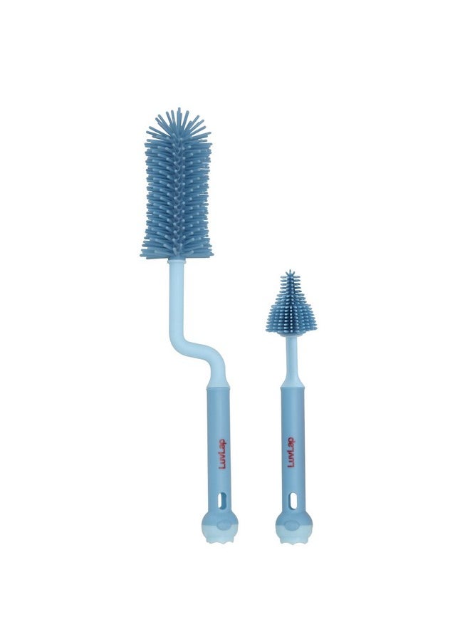 360° Movable Silicone Bristle Baby Feeding Bottle Cleaning Brush & Nipple Cleaner, Ergonomic Handle, Easy To Clean Bottle Corners For Narrow Neck & Wide Neck Feeding Bottles, Blue