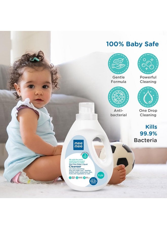 Baby Liquid Cleanser 1000Ml, Anti-Bacterial Kills 99.9% Germs | Cleanser For Baby Bottles, Nipples, Accessories, Toys, Fruits & Vegetables No Alcohol,One Drop Cleaning Dermatologically Tested