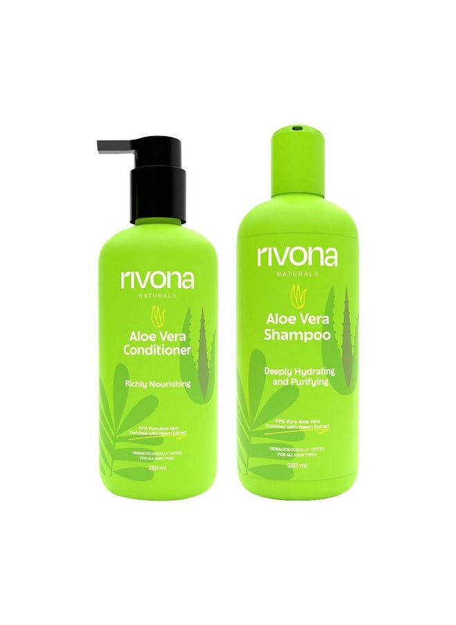 Aloe Hair Nourishing Shampoo And Conditioner Set |Natural Hair Care Duo With Aloe Vera & Neem Extracts For Deep Cleansing, Hydration, And Scalp Nourishment| 500Ml