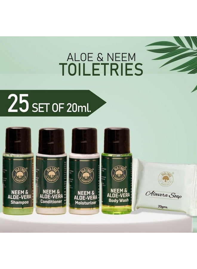 Aloe Neem Hotel Toiletries Kit (Total 125 Pcs) - Shampoo 25Pcs, Conditioner 25Pcs, Bath Gel 25Pcs, Moisturizer 25Pcs And Glycerin Soap 25Pcs - Travel Size Toiletries Kit For Hotel Amenities