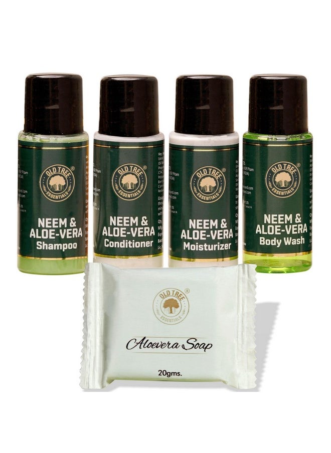 Aloe Neem Hotel Toiletries Kit (Total 125 Pcs) - Shampoo 25Pcs, Conditioner 25Pcs, Bath Gel 25Pcs, Moisturizer 25Pcs And Glycerin Soap 25Pcs - Travel Size Toiletries Kit For Hotel Amenities