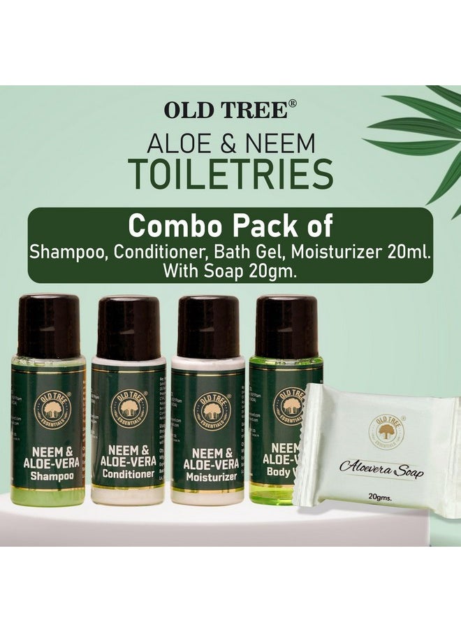 Aloe Neem Hotel Toiletries Kit (Total 125 Pcs) - Shampoo 25Pcs, Conditioner 25Pcs, Bath Gel 25Pcs, Moisturizer 25Pcs And Glycerin Soap 25Pcs - Travel Size Toiletries Kit For Hotel Amenities