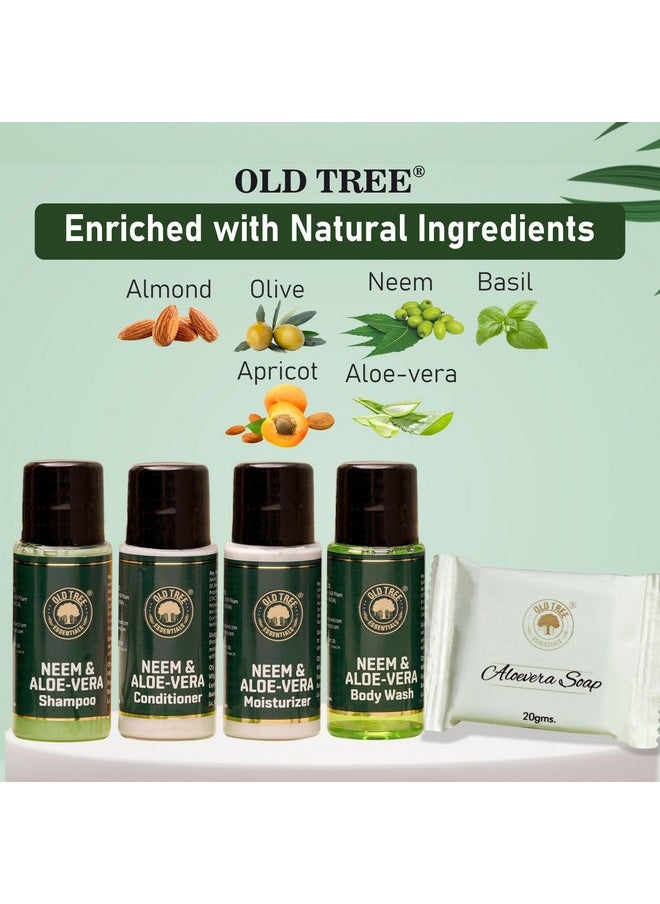 Aloe Neem Hotel Toiletries Kit (Total 125 Pcs) - Shampoo 25Pcs, Conditioner 25Pcs, Bath Gel 25Pcs, Moisturizer 25Pcs And Glycerin Soap 25Pcs - Travel Size Toiletries Kit For Hotel Amenities