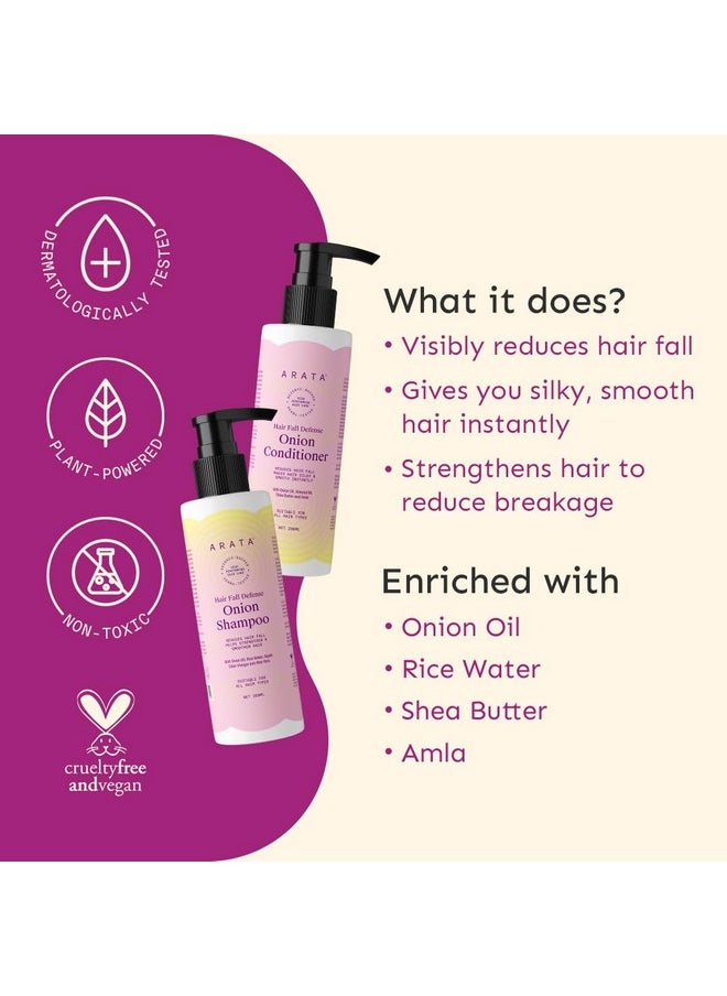 Hair Fall Defense Onion Combo (Onion Shampoo 200 Ml & Onion Conditioner 200 Ml) Reduces Hair Fall | Makes Hair Silky & Smooth Instantly | With Onion Oil, Shea Butter, Rice Water And Amla