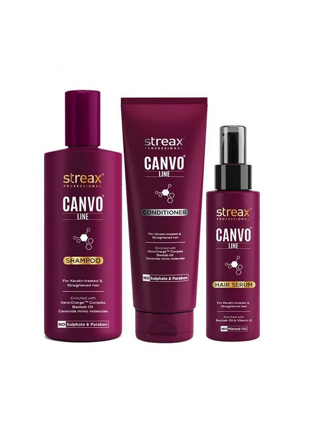 Professional Canvoline Complete Hair Care Combo For Straightening Hair (Streax Canvoline Shampoo 300Ml + Conditioner 240Ml + Serum 100Ml) Pack Of 3