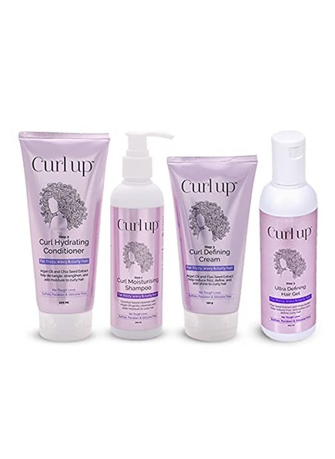 Ultra Defining Bundle With Curly Hair Shampoo, Conditioner, Leave In Curl Cream & Hair Gel - For Dry Frizzy, Wavy & Curly Hair - Sulphate Paraben And Silicone Free (Combo Of 4)