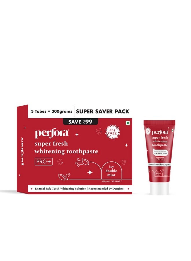 Super Fresh Toothpaste - 300 G (100G X 3) | Enamel Safe Teeth Whitening Toothpaste For Men & Women | Formulated With Imercare Perl White | Helps Prevent Bad Breath | Sls Free