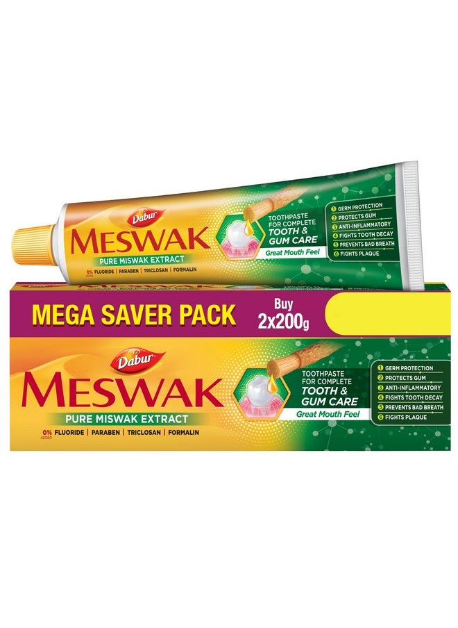 Meswak Complete Oral Care Toothpaste - 400G (200G X 2, Pack Of 2) | Complete Oral & Gum Care Toothpaste | Contains Pure & Rare Miswak Extract | No Added Fluoride, Paraben, Triclosan & Formalin