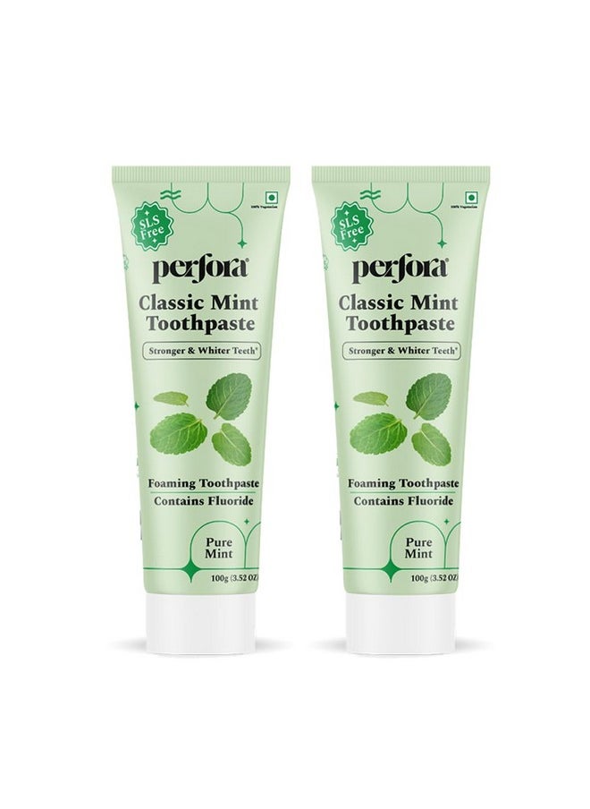 Classic Mint Toothpaste - 100G | Enamel Safe Teeth Whitening Toothpaste For Men & Women | For Strong & White Teeth | Sls, Titanium Dioxide & Sodium Saccharin Free | Pack Of 2