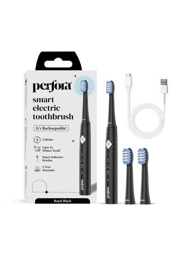 Rechargeable Electric Toothbrush 3 Brush Heads 30000 Vibrations Smart Indicative Bristles 3 Modes 2 Year Warranty Electric Brush,Electric Toothbrush For Men,Women&Kids Royal Black,1 Count