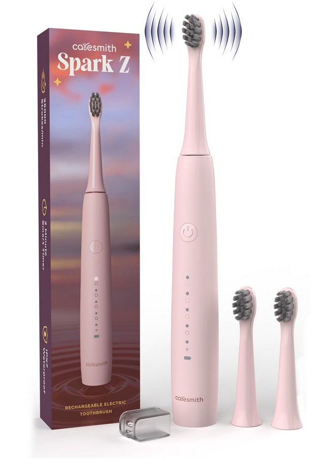 Spark Z Electric Toothbrush | 3 Brush Heads With Cover | 35000 Sonic Vibrations | Toothbrush Electric Adult | Electric Toothbrush For Men & Women | Usb Type C | (Sunset Pink) Ipx7 Waterproof