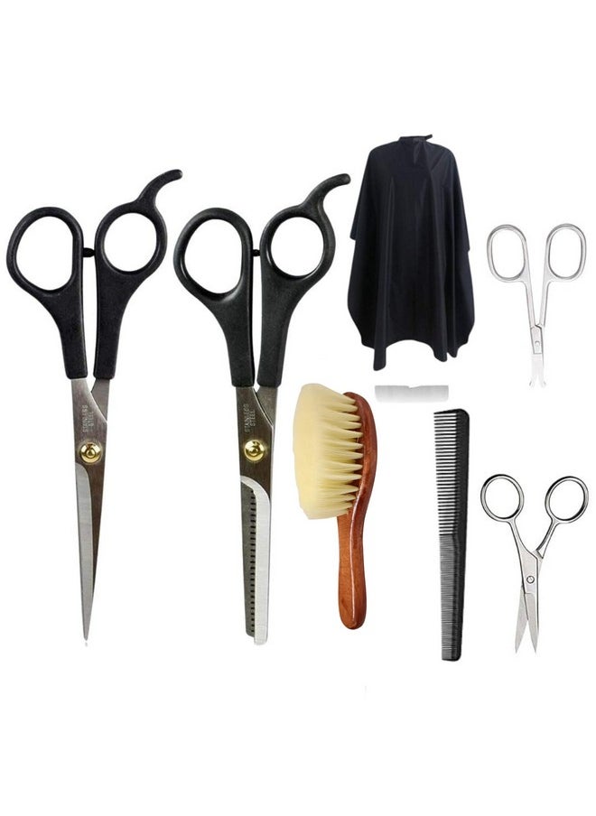 ® 7In1 Professional Parlour Cutting Set (Hair Cutting Scissors,Double Thinning Scissor, Hair Cutting Sheet Apron, Neck Duster, Comb, Eyebrow Scissors, Scissor For Nose Hair