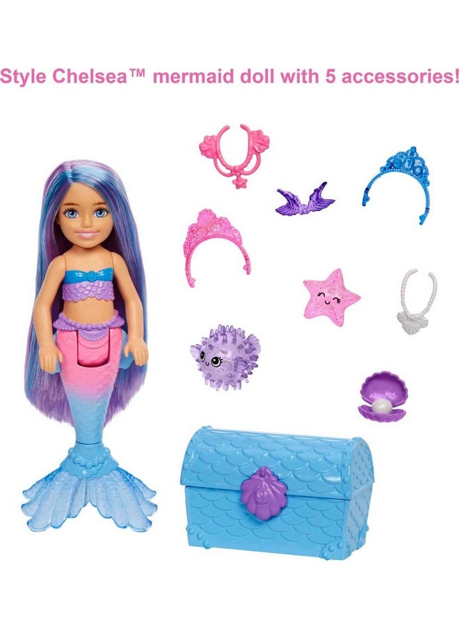 Mermaid Power™ Chelsea™ Mermaid Doll (Blue & Purple Hair) With 2 Pets, Treasure Chest & Accessories, Toy For 3 Year Olds & Up